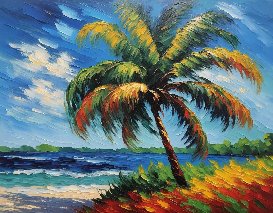 Palm Tree on Desert Island in Impressionistic Style