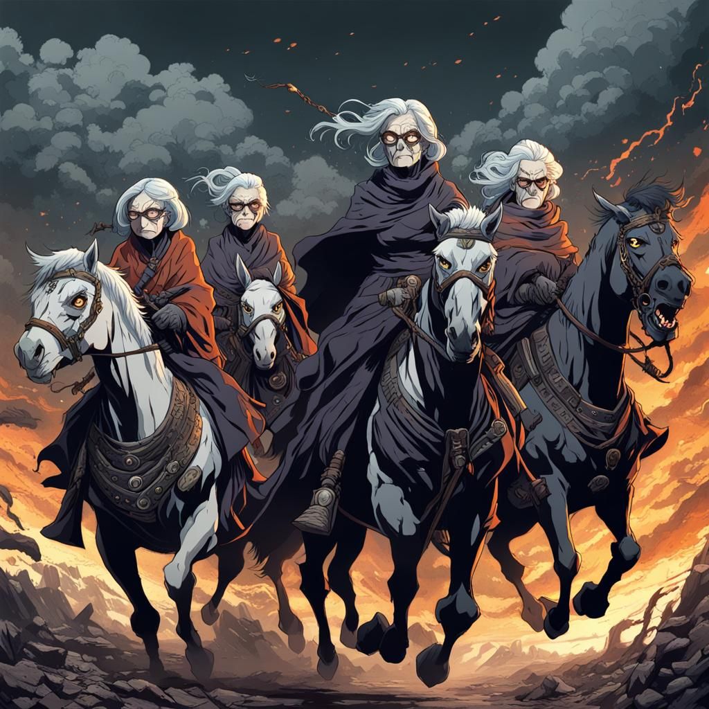 Apocalyptic Grannies on Horseback in Anime Style