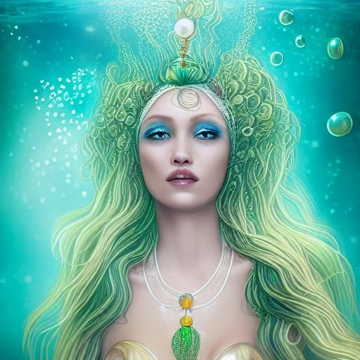 Pacific Mermaid Queen Portrait in Art Nouveau Style