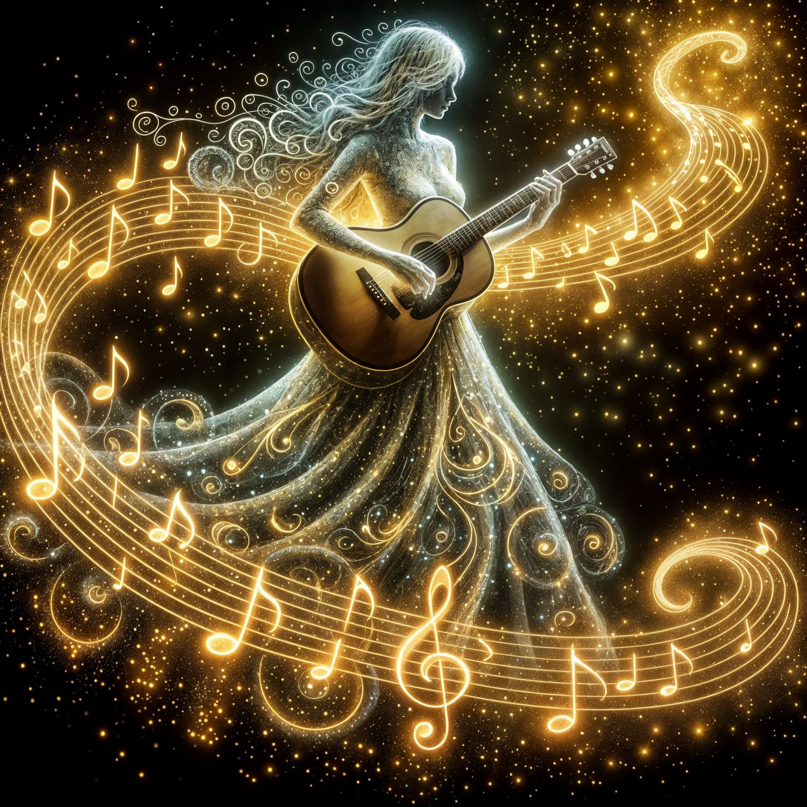 Luminous Music Note Gown Fantasy Art
