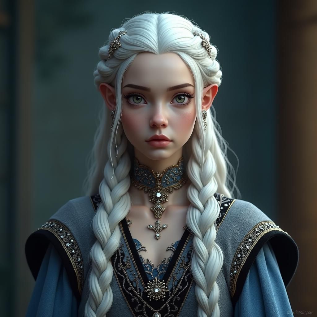 Regal Woman Portrait with Intricate Gown, Digital Art