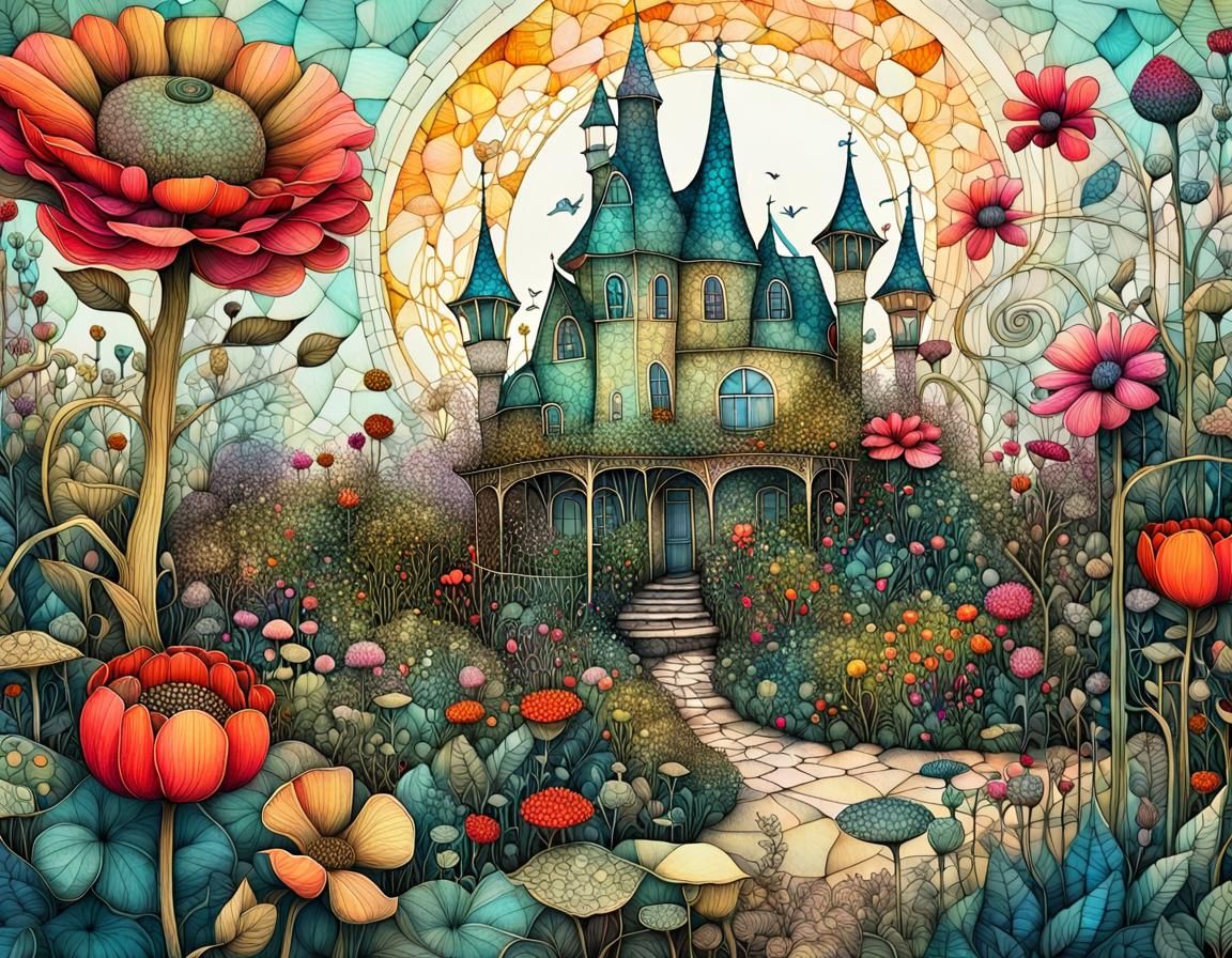 Magical Garden in Pop Surrealism Style