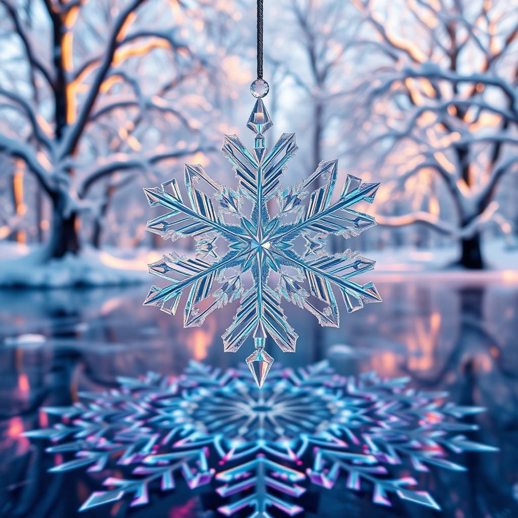 Ethereal Snowflake in Fractal Forest with Retrofuturistic Gl...