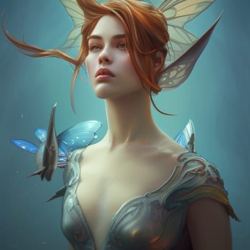 Hyperdetailed Fairy Shark Portrait in Volumetric Lighting