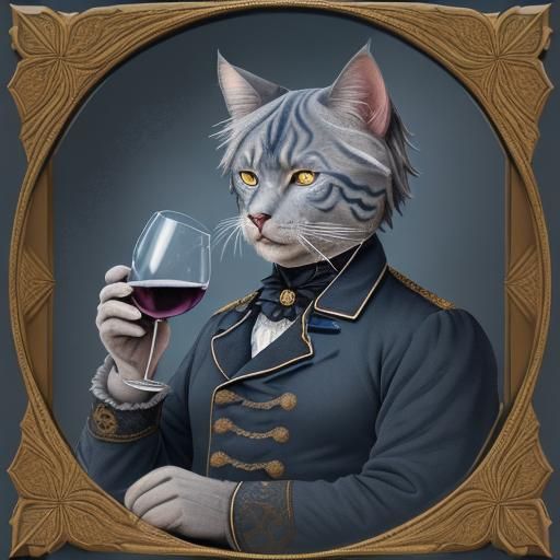 Prussian Blue Cat as Otto von Bismarck in Oil Painting