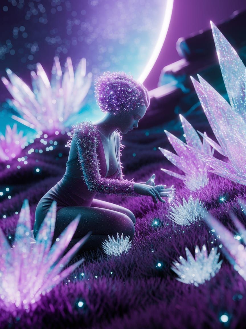 Cosmic Herbalist Tends Glowing Plants on Alien Planet