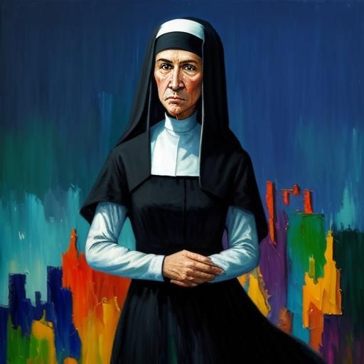 Nun in Expressionist Neo-Impressionism Style
