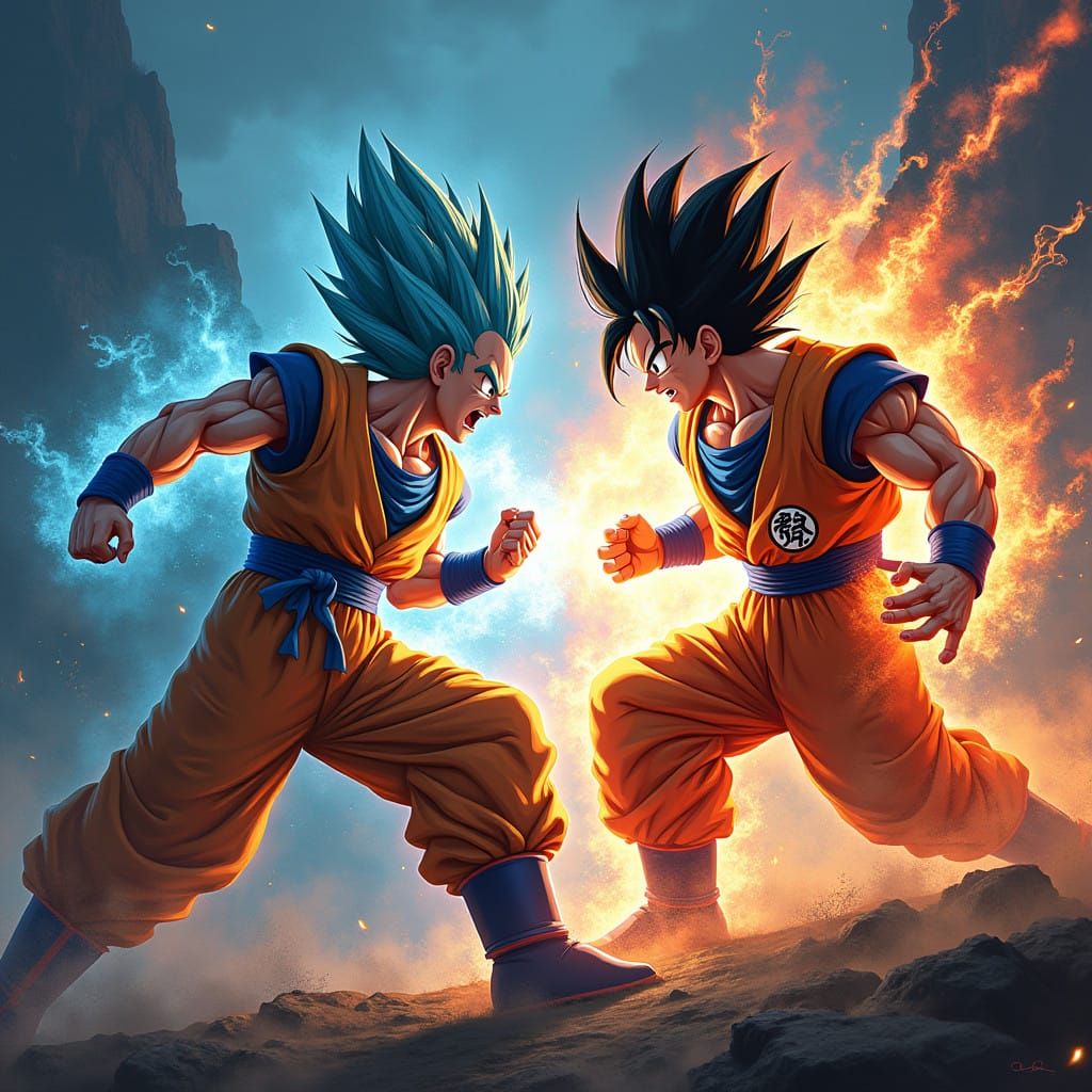 Epic Battle Scene in Vibrant, Swirling Aura