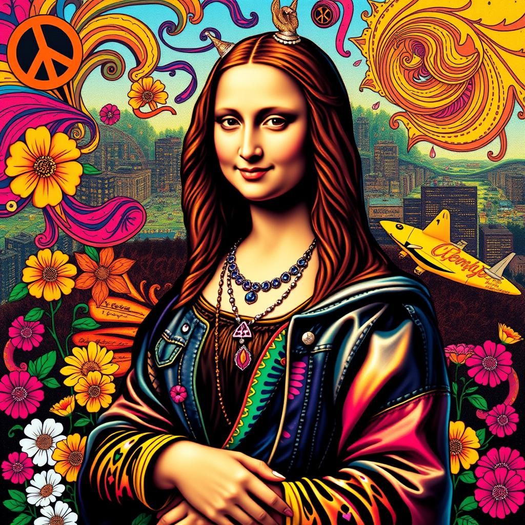 Mona Lisa Reimagined as Psychedelic Hippie Punk