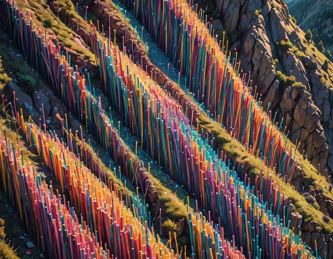 Surreal Straws Cascade in Dreamlike Landscape