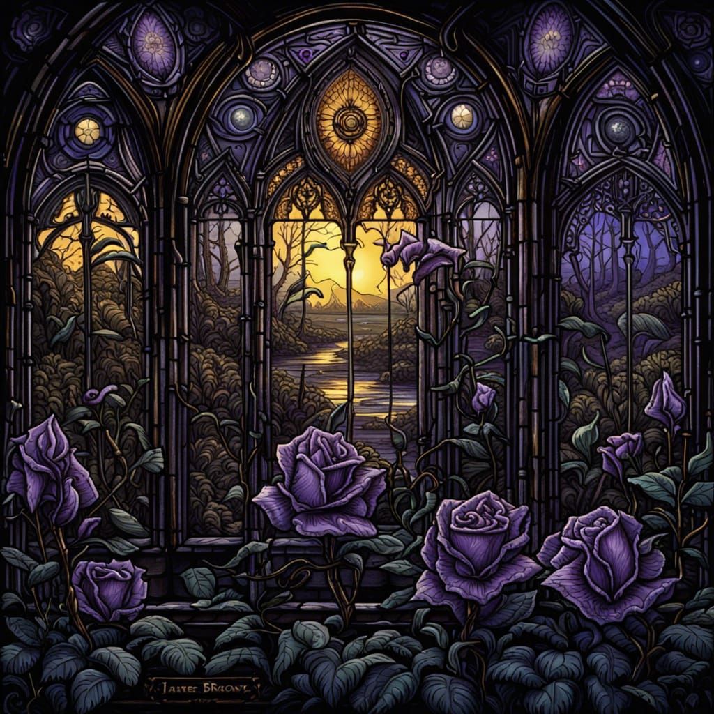 Gothic Horror Swamp with Roses and Orchids