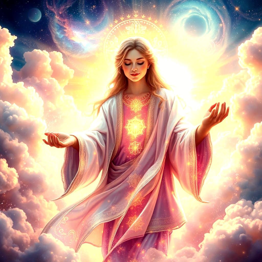 Enigmatic Cosmic Being in Vibrant Ethereal Aura