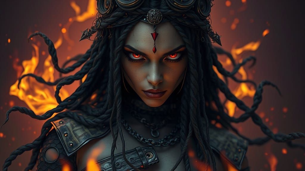 Mysterious Woman in Dark Apocalyptic Attire Performs Dark Ma...