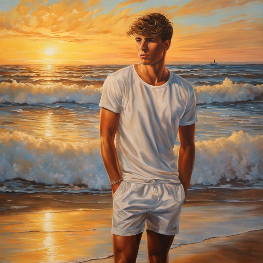 Hyperrealistic Painting of a Man on Beach