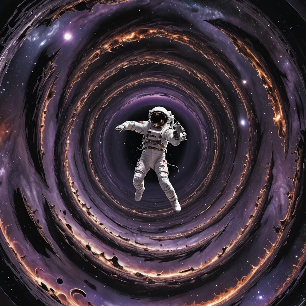 Astronaut's Descent: Cosmic Surrealism in Space