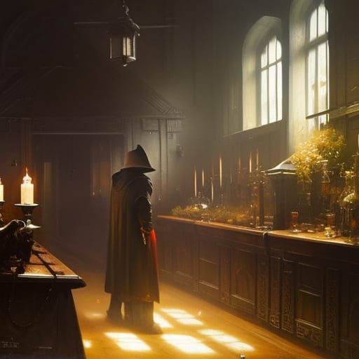 Plague Doctor's Medieval Apothecary: Oil Painting