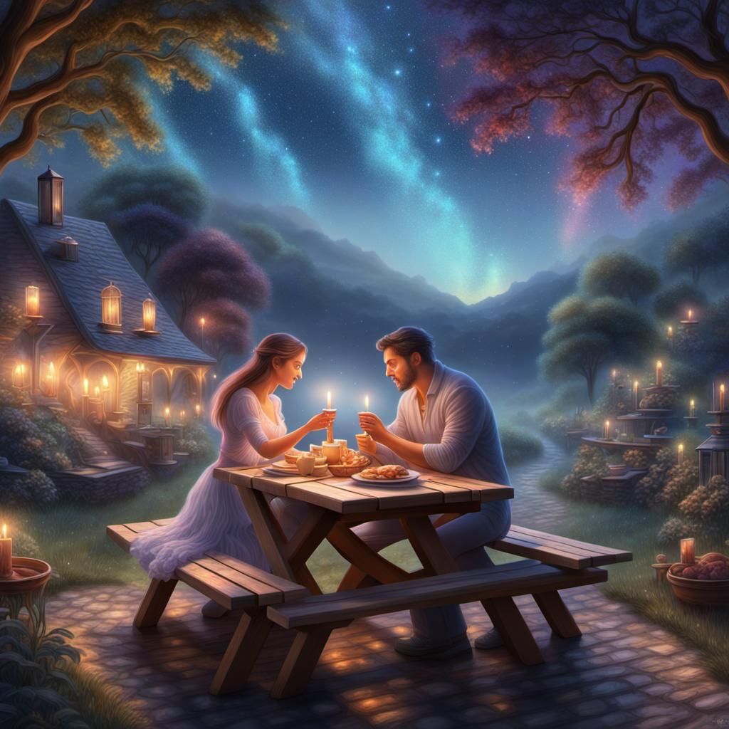 Romantic Candlelight Dinner Under Starry Sky