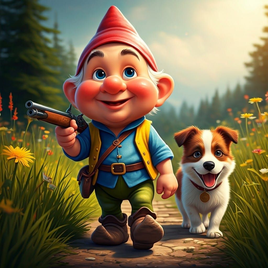 Whimsical Gnome in a Sunny Meadow