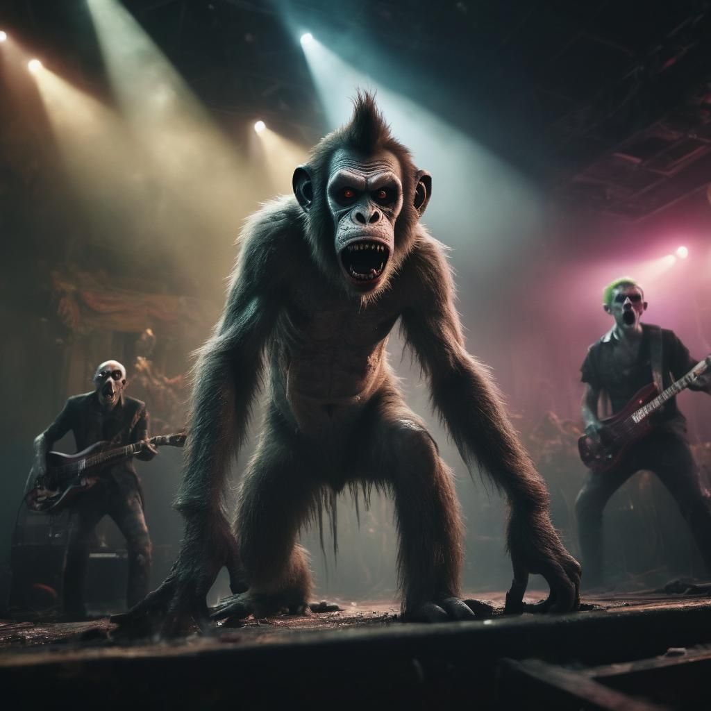 Zombie Monkey Rock Band in Abandoned Concert Hall