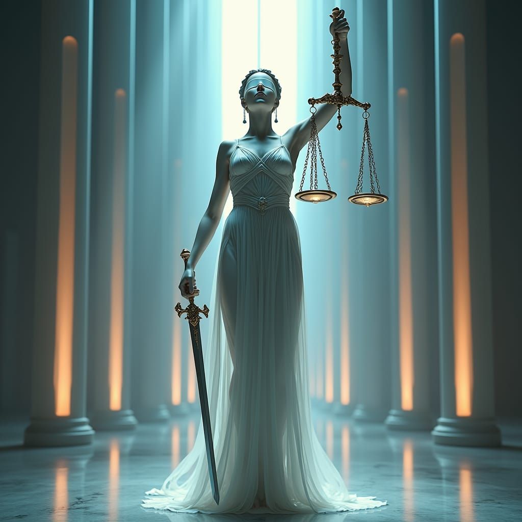 Futuristic Lady Justice in Temple of Law