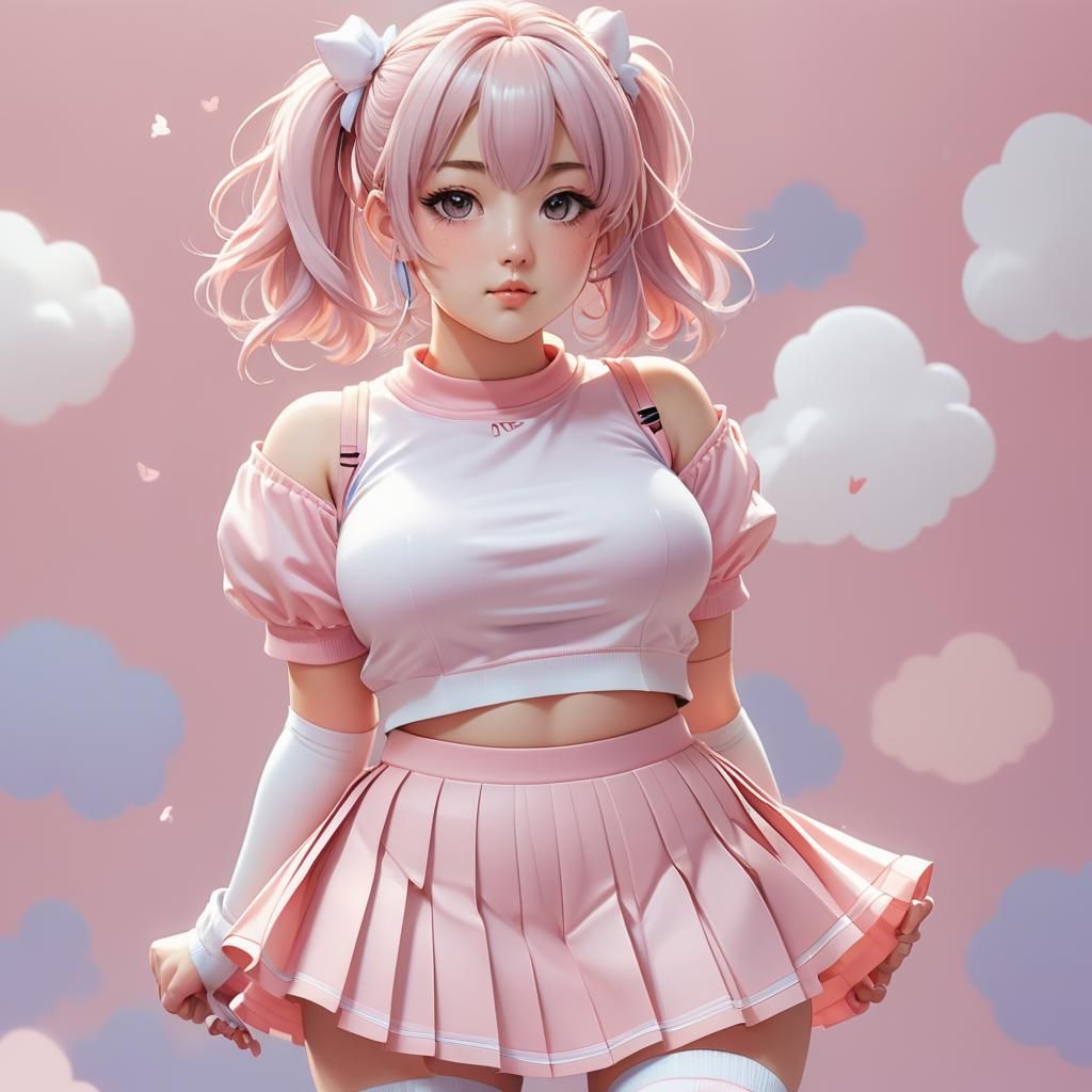 Moe Anime Portrait of Chubby Girl in Pastel Outfit
