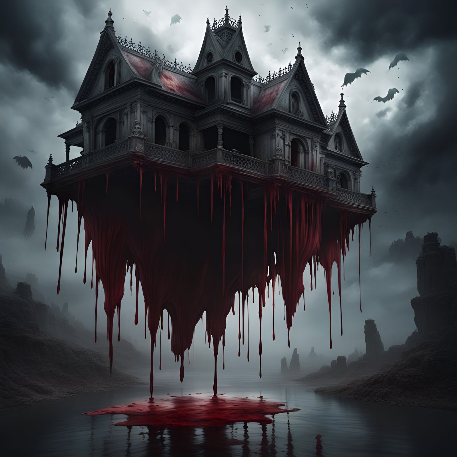 Eerie Floating Ghosts in Dark, Detailed Scene