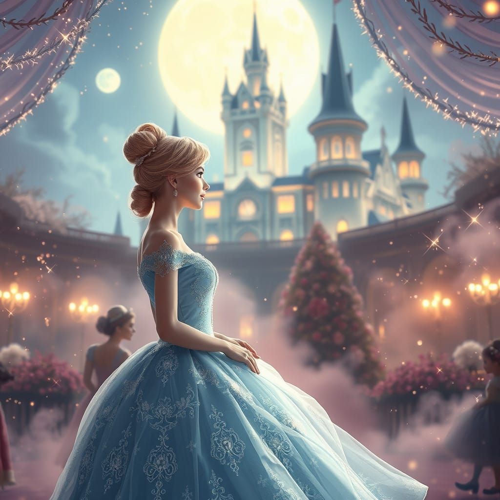Anime Cinderella Enchants a Whimsical Moonlit Ballroom