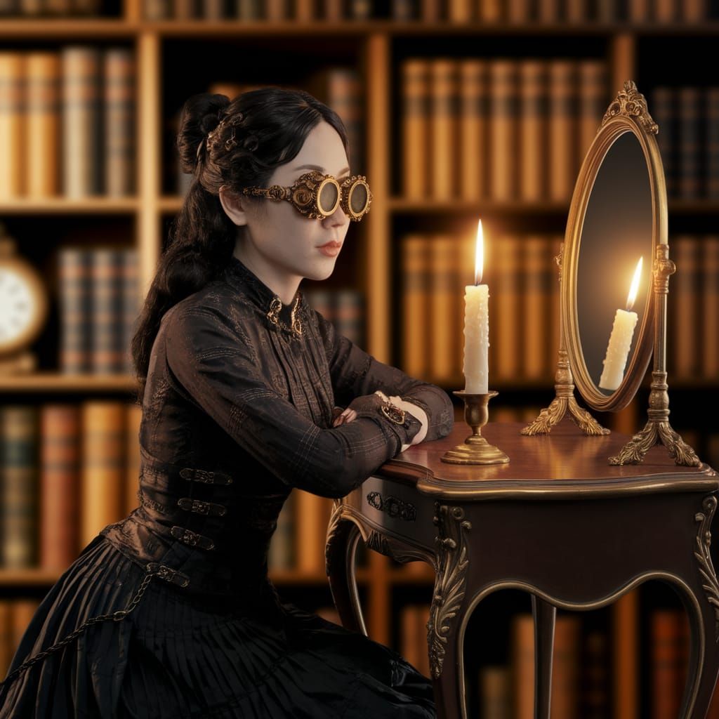 Steampunk Goth Figure in Whimsical, Golden Light