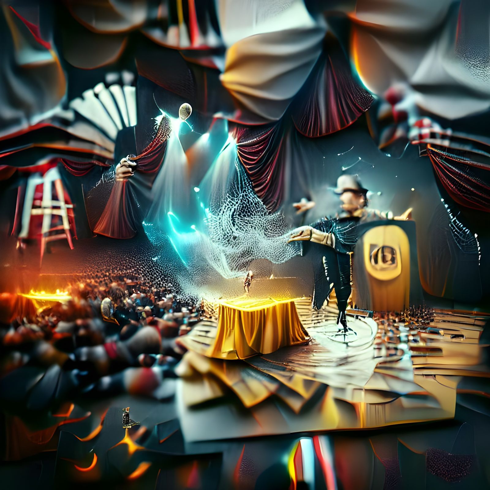 Magician on Stage: 8k VRay Photorealistic Illustration