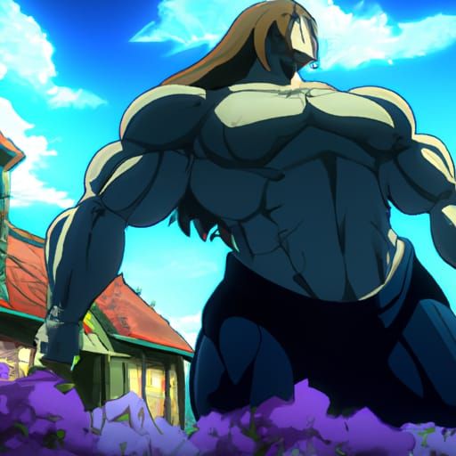 Muscular Anime Bodybuilder in Ghibli Style