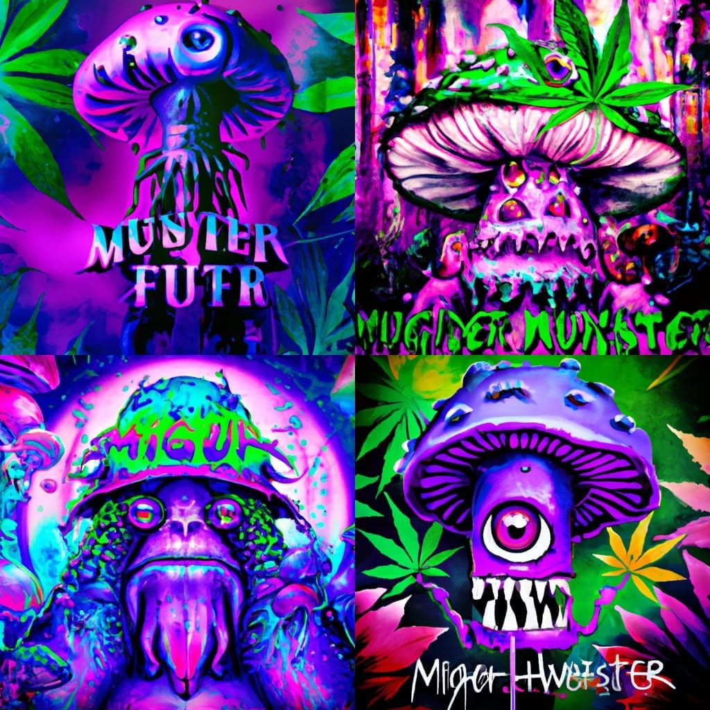 Cyberpunk Mushroom Monster Logo in Hypercolor Style