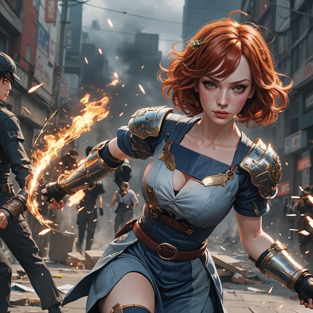 Christina Hendricks in Anime-Style Fight