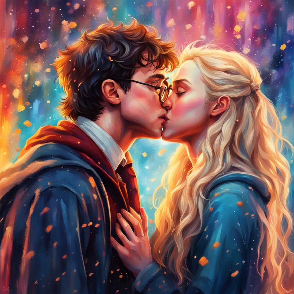 Hyperrealistic Luna Lovegood Kissing Harry Potter