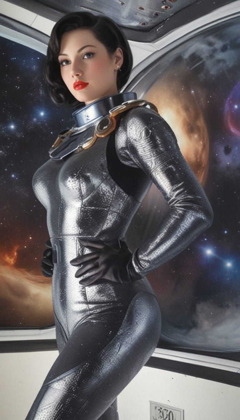 Alluring Space Woman in Retro Sci-Fi Spacesuit