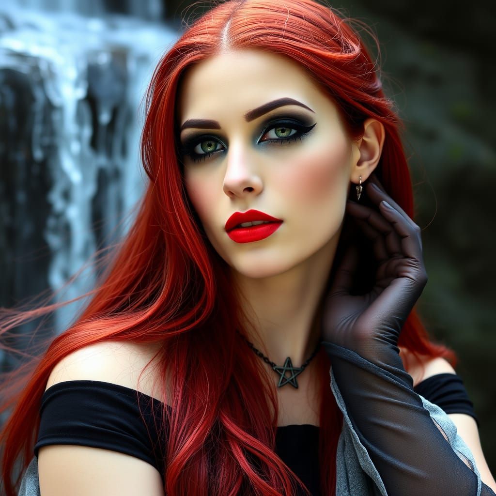 Ethereal Goddess with Fiery Locks and Mystical Accents
