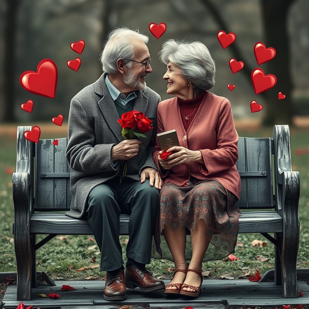 Romantic Elderly Couple in Maximalist Style