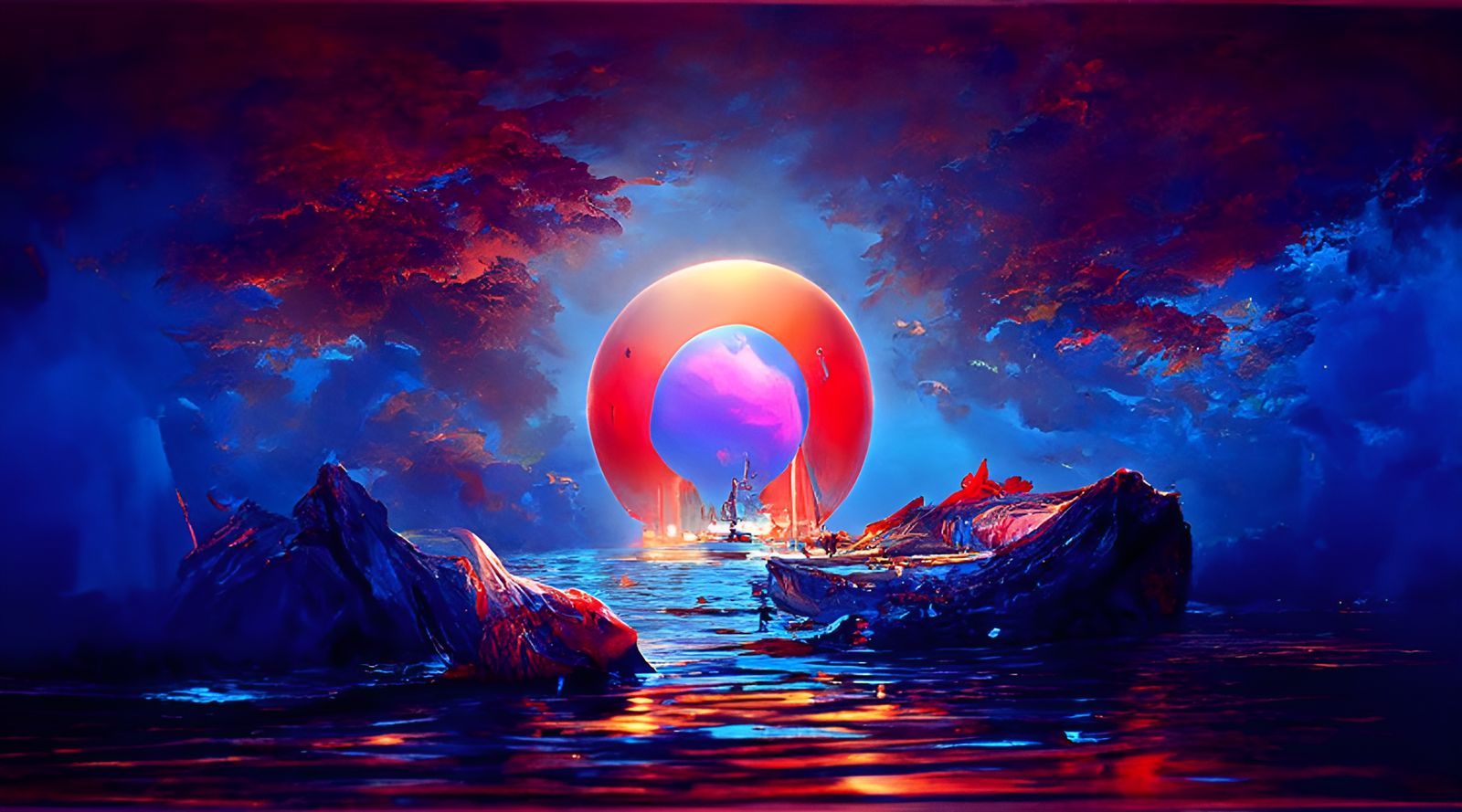 Ship Sails on Dark Seas in Hyperrealistic Style