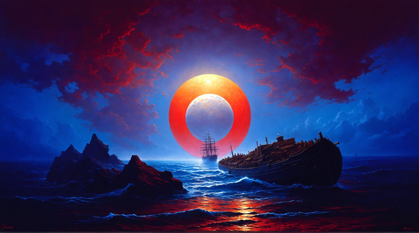 Ship Sails Dark Seas: Romanticism-Inspired Seascape