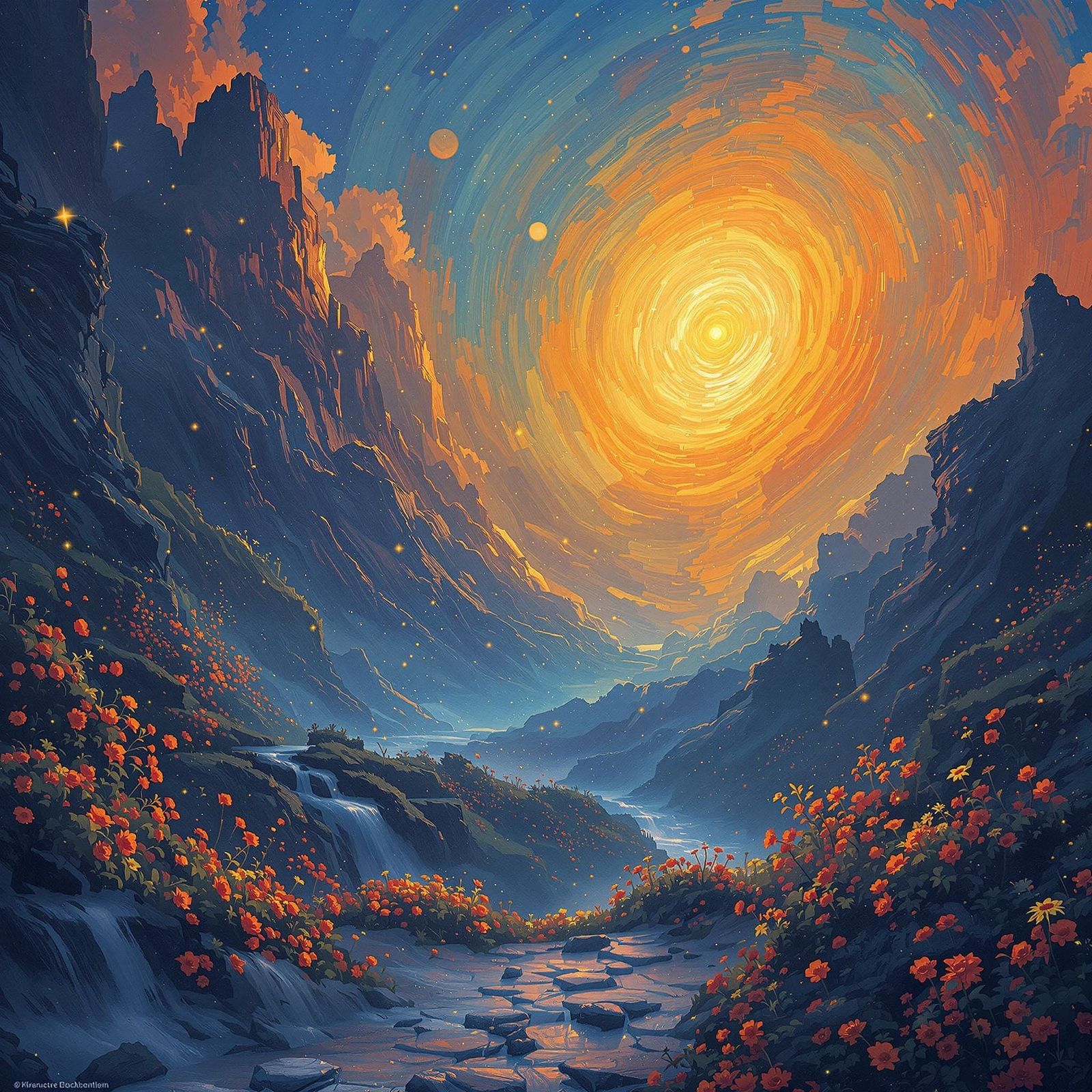 Vibrant Dreamscape in Expressive Van Gogh Style