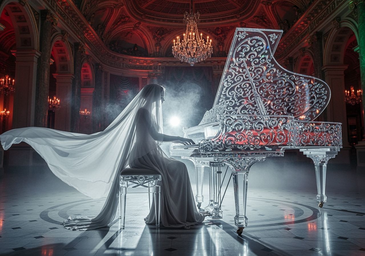 Ethereal Ghostly Figure at Crystal Grand Piano