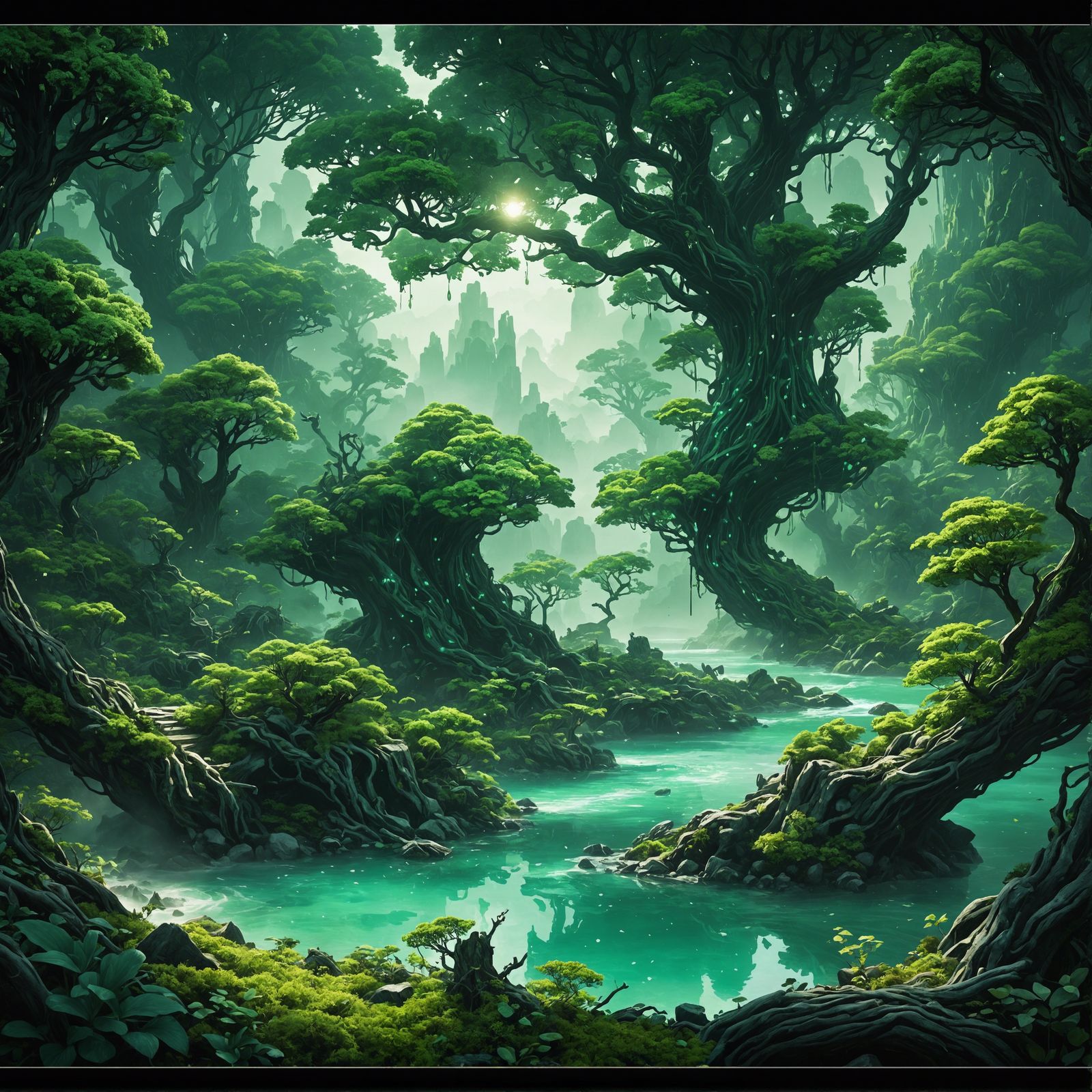 Lush Emerald Forest Matte Painting in 8K