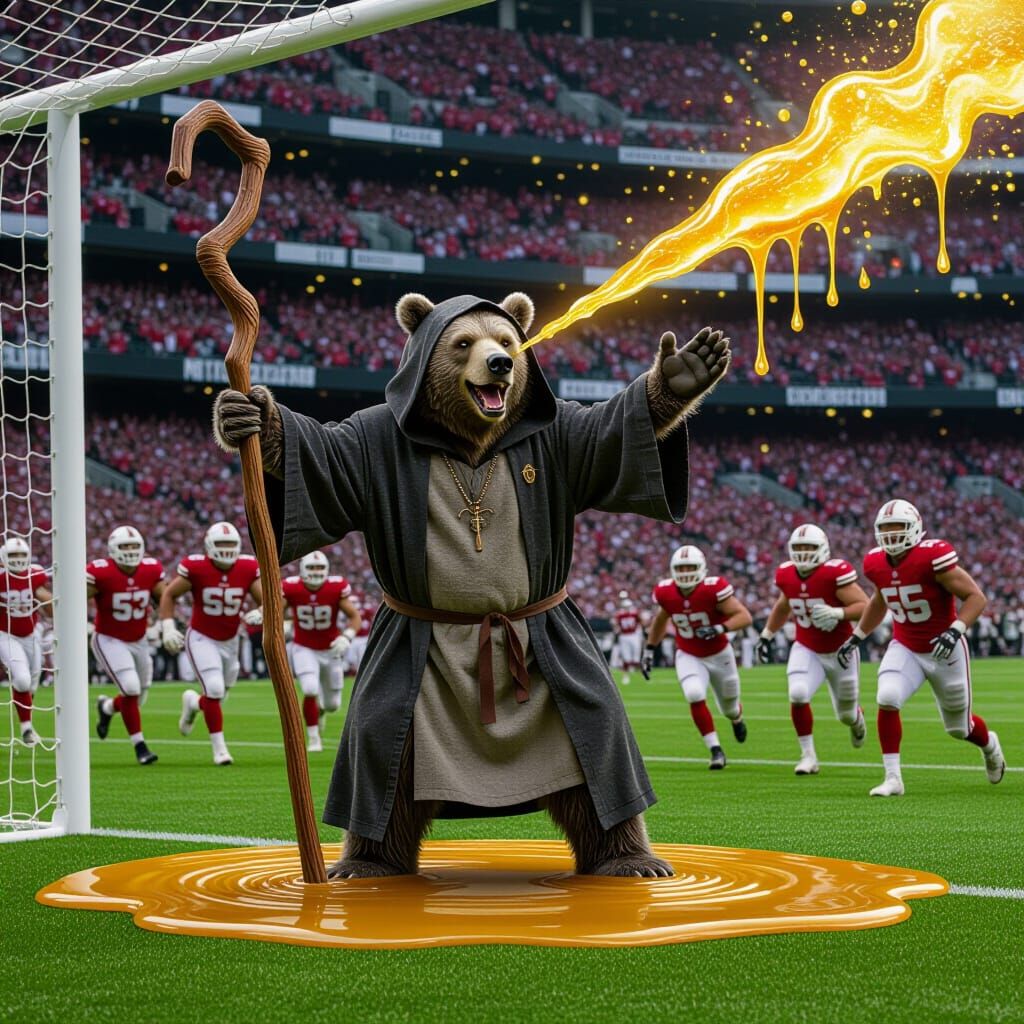 Surreal Bear Wizard Drenches Stadium in Honey