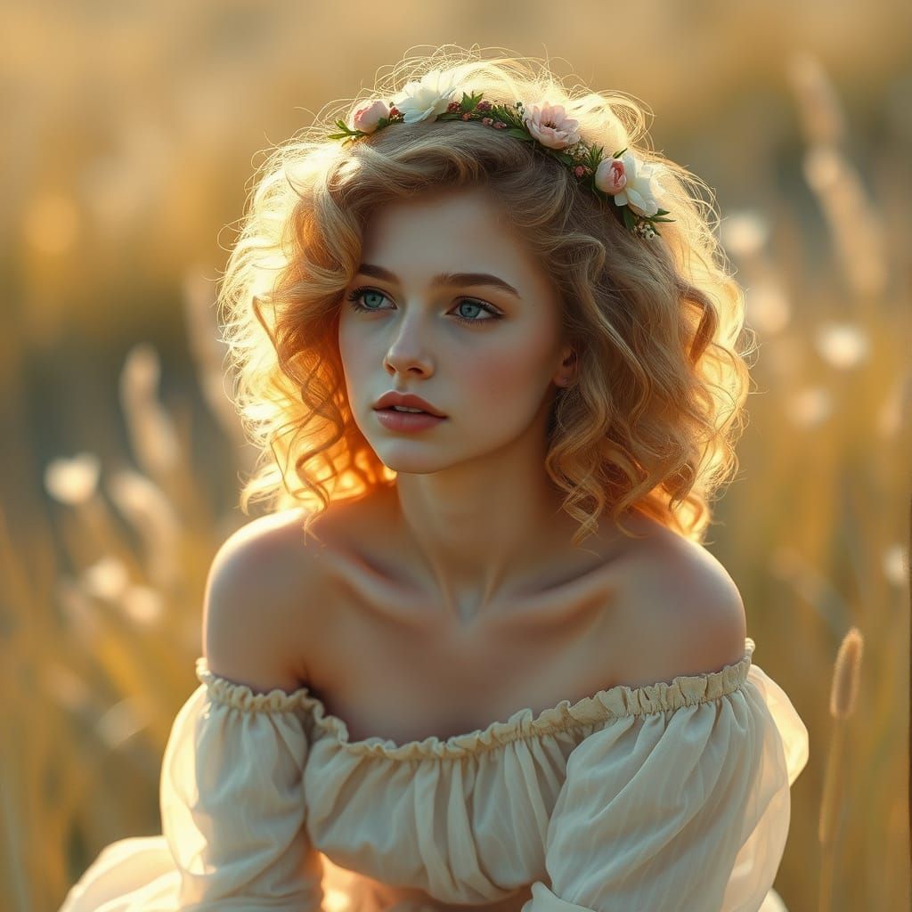 Ethereal Young Woman in Dreamlike Garden