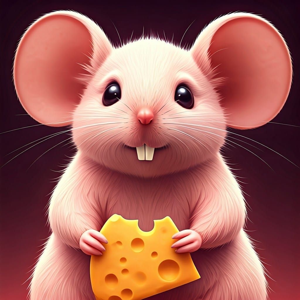 Cute Pink Anime Mouse with Cheese, 3D Render