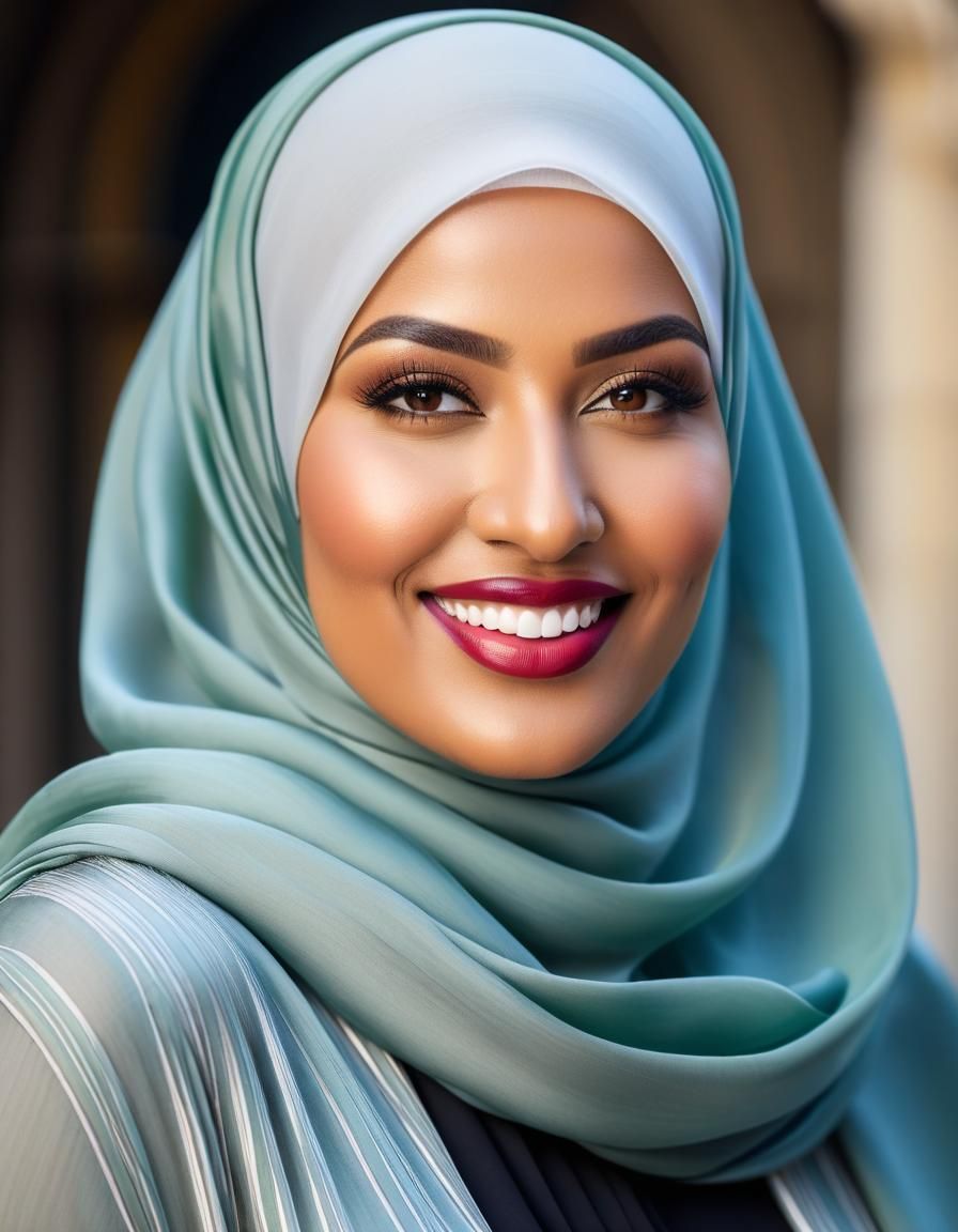 French Woman in Hijab as Oil Painting