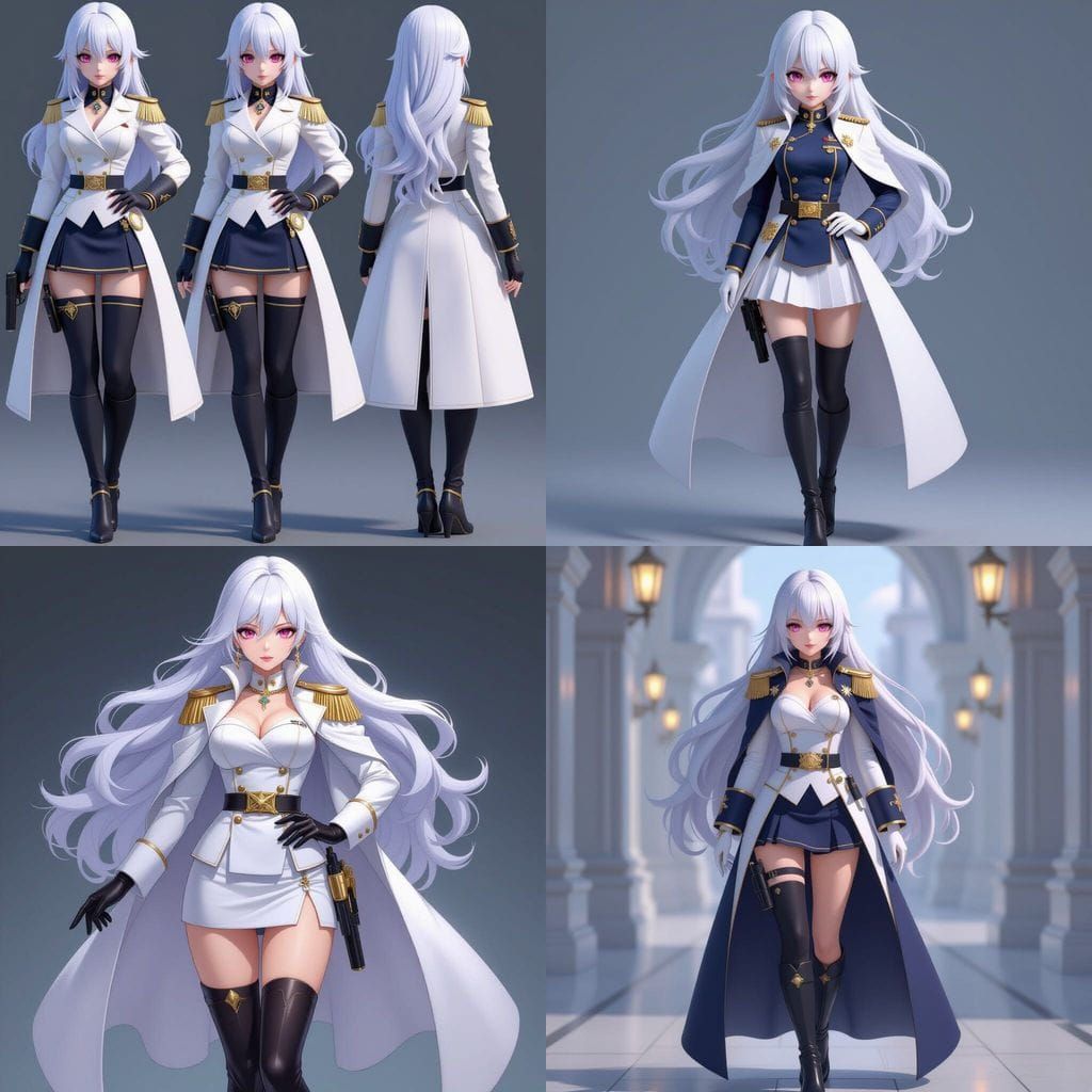 Anime Female Admiral with White Hair and Pink Eyes