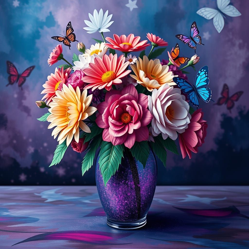 Intricate Quilled Roses in a Glittering Purple Vase Amidst V...