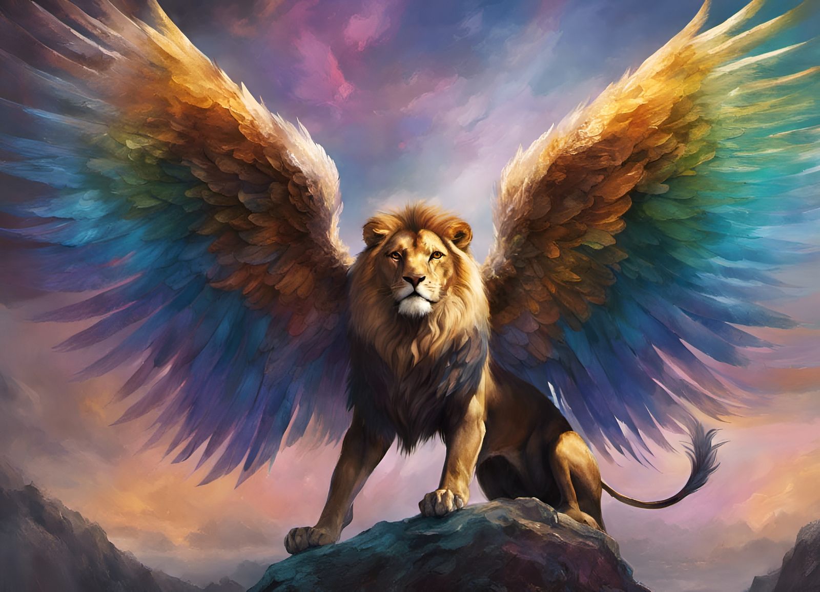 Winged Lion with Angel Wings in Ethereal Style