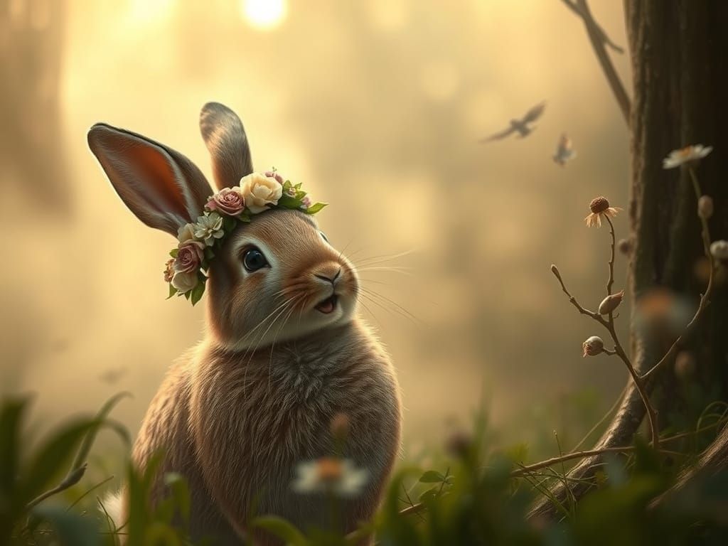 Enchanted Bunny Portrait in Romantic Style