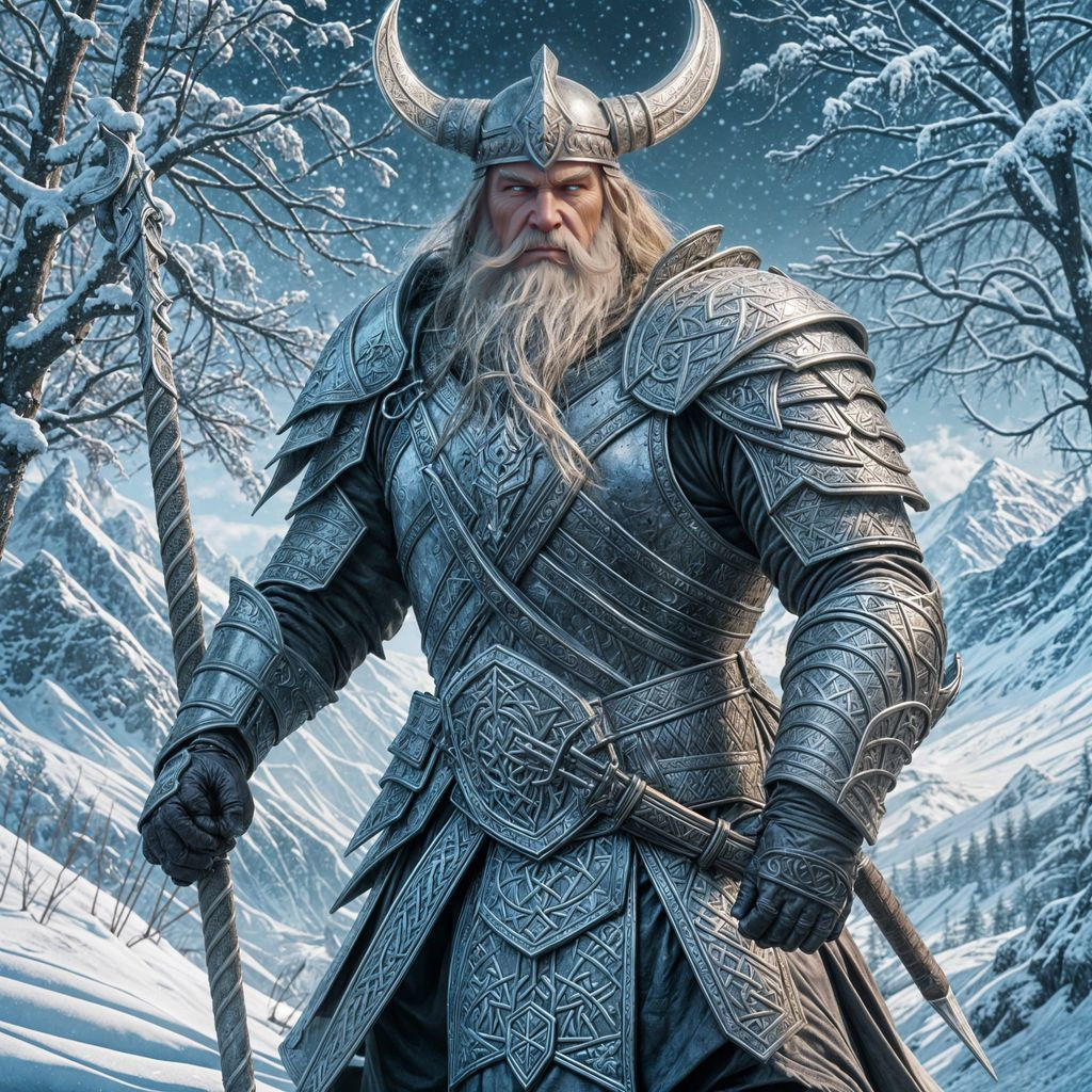Epic Viking Templar Warrior in Winter Landscape